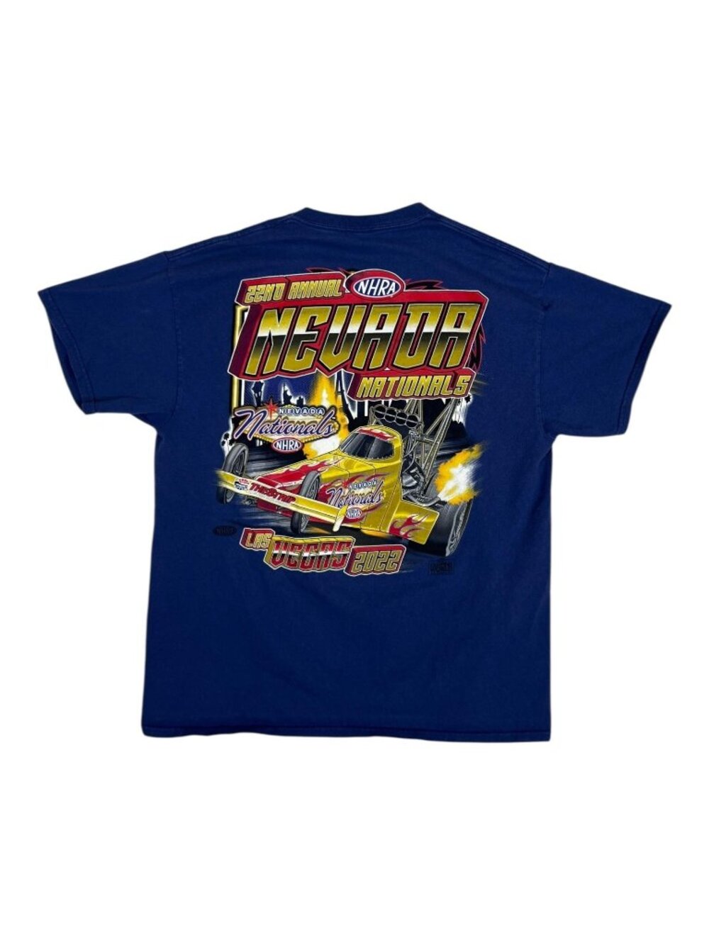 NHRA Nevada Nationals T-Shirt Mens Large Blue Las Vegas 2022 Drag Event Tee